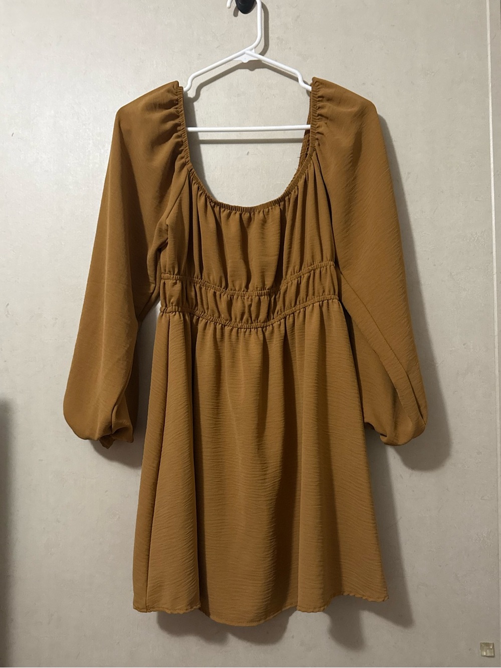 Altar’d State Camel Brown Long Sleeve Babydoll Mini Dress Medium